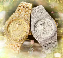 Diamantes completos anillo dial hombres reloj 42 mm semana calendario pantalla de negocios informal Oro y plata acero inoxidable cuarzo Lujo Popular Relojes de pulsera montre de luxe