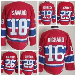 Hombres Vintage Retro Hockey de hielo 16 Henri Richard Jersey 18 Sergard Savard 19 Larry Robinson 23 Bob Gainey 26 Mats Naslund 4 Jean Beliveau 1 Camisa