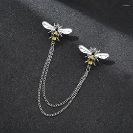 Herrdräkter Little Golden Bee Tassel Long Brosch Rhinestone Chain Lapel Pin For Men's Suit Shirt Badge Brosches Pins Accessories
