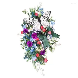 Decorative Flowers Colorful Butterfly Wreath Spring Summer Door Artifical Flower Ring Cottage Wall Wedding Decor Festive Party Supplies