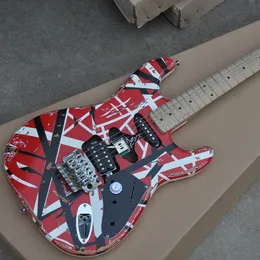 6 String Kırmızı kalıntı siyah beyaz çizgili elektro gitar floyd gül akçaağaç fretboardcustomizable