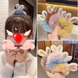 Cute Rabbit Ear Elastic Hair Bands for Student Girl Velvet Plush Hair Ring Rubber Rope