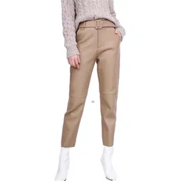 Women's Pants Women's & Capris Real Leather 2022 Autumn Lady Loose Thin Harem Sheepskin High Waist Ankle-Length Casual Belt