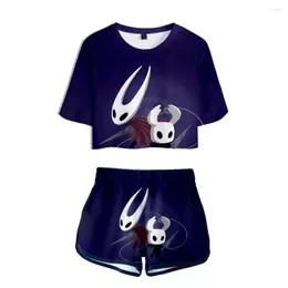 Herren T-Shirts Hollow Knight 3D Mädchen Tau Nabel Zweiteiliges Set Frauen Sexy Kurzarm Crop T-Shirts Shorts Trainingsanzug