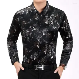 Camisas casuais masculinas criativas 3D Dark Floral Pattern Impressão de moda de manga longa Autumn 2022 Gold Velvet Soft Luxury Men