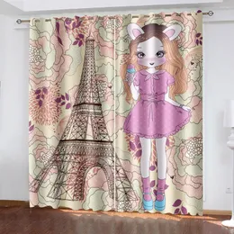 カーテンPO美しい女の子のカーテン3Dベッドルームリビングオフィスエルホームウォール装飾ドレープのためのセット