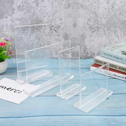 Hooks 1st Double Side Acrylic Display Stand T Shape Lutted Sign Holders Desktop Paper Menu Holder Annonsering Price Board