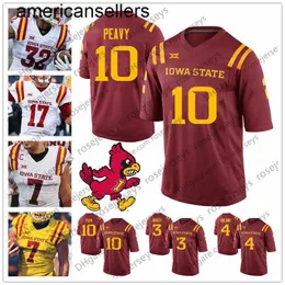 2019 ISU Iowa State Cyclones Football #4 Johnnie Lang 7 La'Michael Pettway 25 Sheldon Croney Jr. Red Yellow White Men Youth Kid Jersey