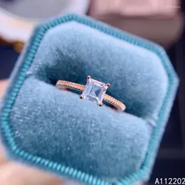Pierścienie klastra vintage naturalny pierścień akwamarynowy 925 Srebrny Inkrustowany Inkrustowany Niebieski Klejnot Ślubny ślub Prezent zaręczynowy