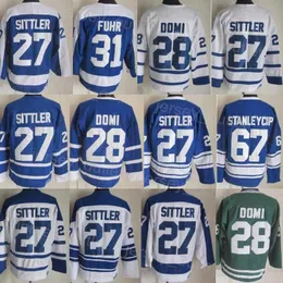 Men Retro Hockey Vintage Classic 27 Darryl Sittler Jersey 28 Tie Domi 31 Grant Fuhr 67 Stanleycup All Stitched Blue White Green 75th''Nhl''shirt