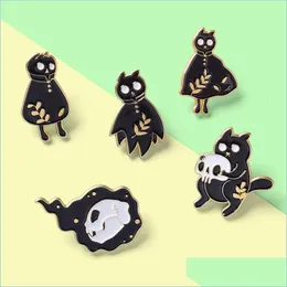 Pinos broches pretos halloween gato pinos desenho animado punk escuro broches metal badges acessórios 617 h1 entrega de gota jóia dhgarden dhn3j