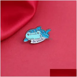 Pins Brooches Cartoon Personality Ocean Animal Brooch Kawaii Smile Whale Paint Enamel Lapel Pins Lettter Alloy Brooches For Women D Dhlts
