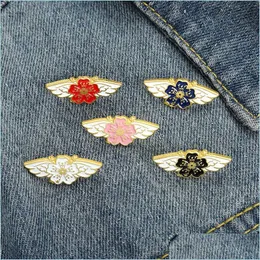 Pins Brooches Wings Sakura Enamel Pins Cherry Blossom Brooches Lapel Badges Cartoon Flowers Brooch 607 H1 Drop Delivery Jewe Dhgarden Dhaxh