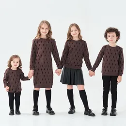 Family Matching Outfits Children fall winter cotton terry coffee color velvet lightning bolt dress top romper family matching clothes 221125