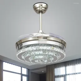 Lustres nórdicos LED nórdico Fãs de teto de cristal invisíveis Bedroom Fan Fan Light Remote Control Ventilador de Teto