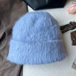 Beanieskull Caps Moda Tavşan Kürk Böğretmisler Kadınlar İçin Yumuşak Sıcak Kabarık Angola Kış Şapkası Kadın Rüzgar Geçirmez Bonnet Kafataları Kapağı 221125