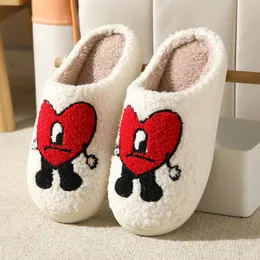 Slippers Yvvcvv Bad Bunny Love Fluffy Women Warm Closed Cute Plush Cotton 2022 Home Soft Winter Indoor Shoes 39S Drop Delivery Smtof