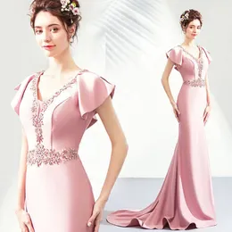 2022 Элегантные розовые вечерние платья Дубай арабские мусульманские хрустальные кружевные аппли