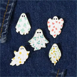 Pins Brooches Ghost Enamel Pins Brooches Flower Punk Halloween Funny Cute Metal Badges Custom Lapel Women Kids Gifts Gothic Dhgarden Dho0D