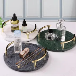 Płyty Naturalne marmurowe taca światło luksusowy okrągły talerz wyświetlacza Złota uchwyt biżuterii kosmetyki magazynowe dekoracja łazienki