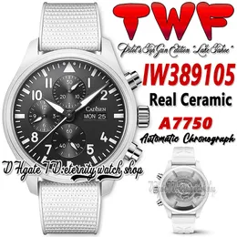 TW389105 Vit keramik A7750 Automatisk kronograf MENS Titta på TWF LAKE TAHOE WOODLAND BLACK DIAL DATUM VIT RUBBER REP GUN 2022 Super Edition Eternity Watches
