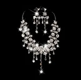 Sparkly Bling Crystalle Diamant Halskette Schmucksets Brautohrringe Strasskristallparty Hochzeitszubehör4293655