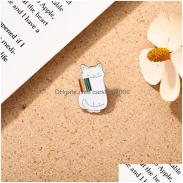 Pins Broschen Nette Tier Emaille Farbe Anstecknadeln Kleine Weiße Katze Broschen Für Frauen Denim Hemd Geschenk Tasche Zubehör Regenbogen flagge Dhczb