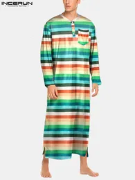 Men's Sleepwear Long Sleeve O Neck Comfy Robes INCERUN Colorful Striped Spring Man Casual Button Homewear Gown Plus Size 221124