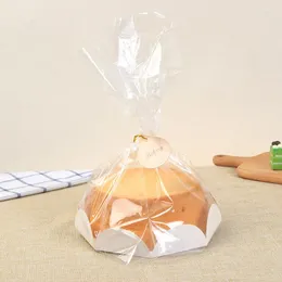 Gift Wrap 10 Pcs 6/8 Inch Plastic Cake Bag Home Party Birthday Chiffon Packaging With Paper Tray Puff Baking Candy Cookie