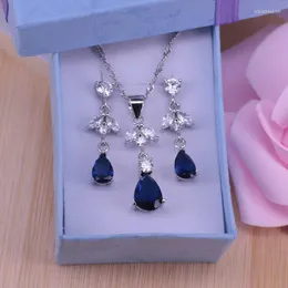 Necklace Earrings Set Risenj Many Colors Water Drop Top Cubic Zirconia & Crystal 925 Sterling Silver Jewelry For Women
