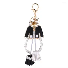 Keychains Elegant smycken Imitation Pearl Chain Tassel Black White Keychain Car Holder Bag Pendant Accessories for Women Girl Keyring Gift