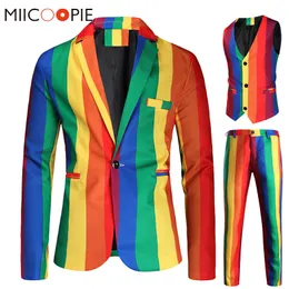 Herrdräkter Blazers Set Rainbow Striped Print Pantsvest 3 Pieces Prom för Costume Homme Party Masculino 4XL 221124