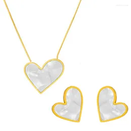 Necklace Earrings Set 316L Whole Body Stainless Steel Gold Edge Blue Heart Ear Pin Snake Bone Chain Ladies Jewelry