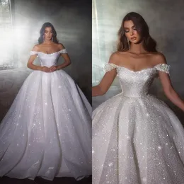 2023 Luksusowe Off Bling Bling Suknia balowa suknia ślubna Kryształy Arabskie suknie ślubne BC14723S B1128S