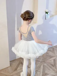 Abbigliamento da ballo da ballo da ballo per bambini Dancing Assunzione a maniche corte con abbigliamento gonna in tulle bianco per la danza da ballo C22134