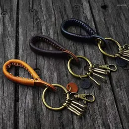 سلاسل المفاتيح خمر جلد البقر من الجلد الأساسي سلسلة مفاتيح سلسلة مفاتيح Keyfob Fit DIY حلية حلي