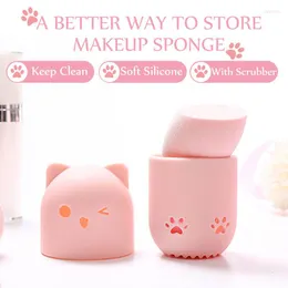 Storage Boxes 1Pcs Kitten Silicone Powder Puff Drying Holder Egg Stand Beauty Pad Makeup Sponge Display Rack Cosmetic Blender Case