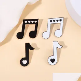 Pins Broschen Musical Eight Note Broschen für Frauen Schwarz Weiß Kreative Emaille Abzeichen Gold Silber Überzogene Metall Pins Kleine Kleidung Acc Dh4Zm