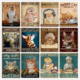 Funny Tabby Cat Metal Painting for No Coffee NoWorkee Tin Sign Plates Cafe Office Home Farmhouse Bathroom Kitchen Wall Decor for Cats Lover 20cmx30cm Woo
