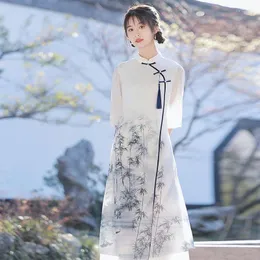 Roupas étnicas aprimoradas Cheongsam 2022 Summer feminino High-end Chiffon Dress Long Dress Inverted Big Mangas Big Size Retro Girl Chinese