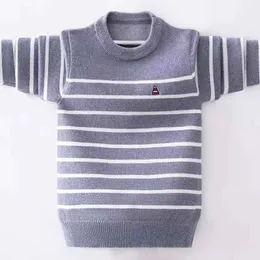 Pullover Kids Sweater Autumn Winter Stands Design Children Plus Velvet Knit Varma ytterkläder för Teen Boys 110-170 Wear 221128