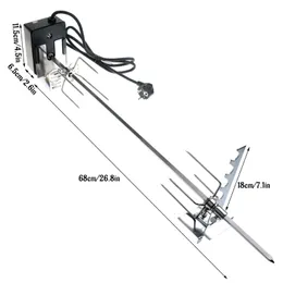 BBQ Tools Accessories Universal Automatic Grill Rotisserie Kit with 4W Electric Motor Bracket Roaster Spit Rod Meat Fork Complete Holders Tool 221128