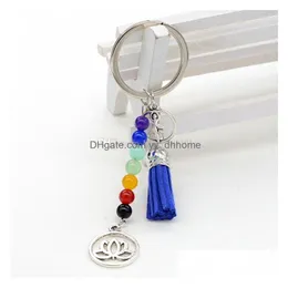 Keychains Lanyards Charm Lotus Tassel Keychain Wallet Purse Keychains Chakras Yoga Top Quality Keyholder Alloy Keyring Decoration Dhwax