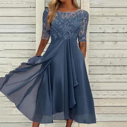 Casual Dresses Midi Dress Stylish Lady Hollow Lace Chiffon Stitching Gown Long Dress Irregular Flowy Hem Bridesmaid Dress Streetwear 221126