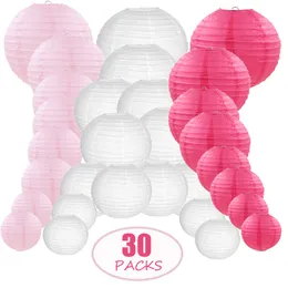 Outros suprimentos de festa de evento 30 PCs 4 "-12" White Pink Rose Paper Rose Lanterna Chinês Javanese Round Lanterne Papier Lampion Wedding Outdoor Hanging Decor 221128