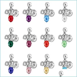 Шармс покрыто Sier Dangle Charm Heart Love День Рождения MTICOLOR BUINSTONE BEADS FIT BRACLES