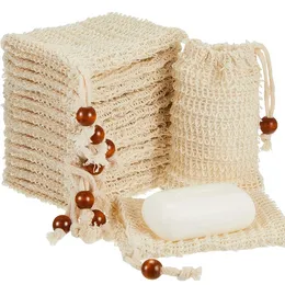 Acessórios para o banheiro Sabão de banheira Sanos de sacolas naturais Esfoliando bolsa de economia para banho reutilizável com chuveiro com bolso de espuma de bolha de cordão B1128