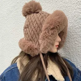 Cloches New Lei Feng hat Warm keeping knitted hat Women's Northeast winter outdoor riding windproof ear protection One piece plush thickening