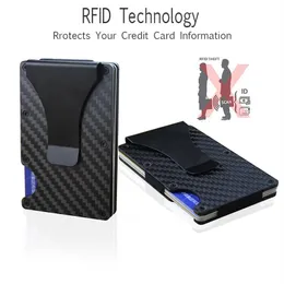 نسخة ترقية جديدة RFID حظر محافظ أسود ألياف ألياف الكربون مقطع للنساء حامل بطاقة الائتمان بطاقة الأعمال الائتمانية 265J