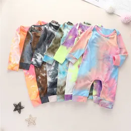 Baby Girls Boys Romper Toddler born Kids Boy Long Sleeve Tie Dyeing Print Ribbed Knitted Jumpsuits Clothes 230322